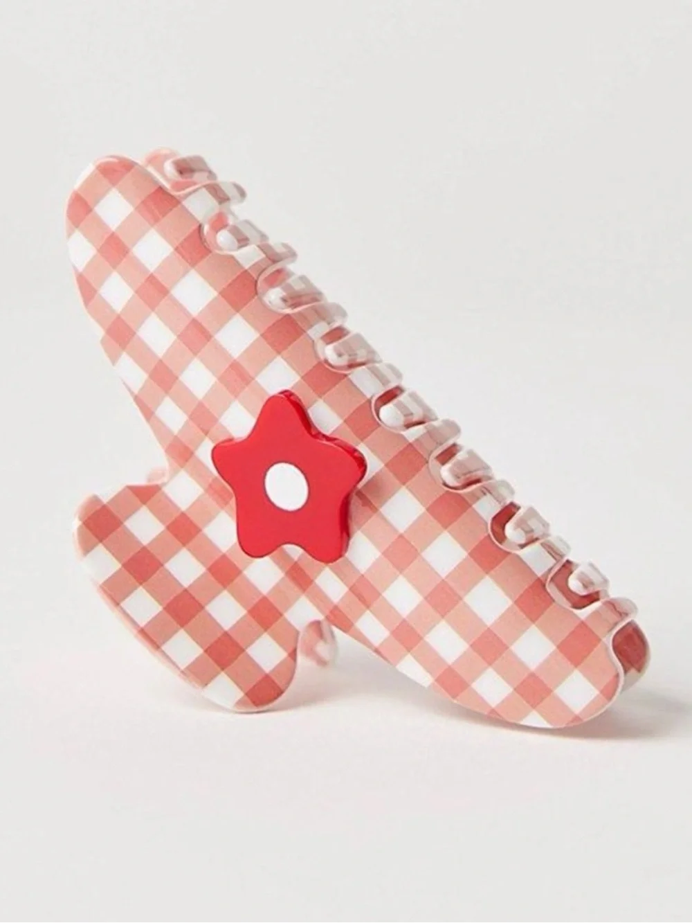 Free People Larson Jumbo Claw Clip Red White Gingham Flower Appliqué NEW NWT